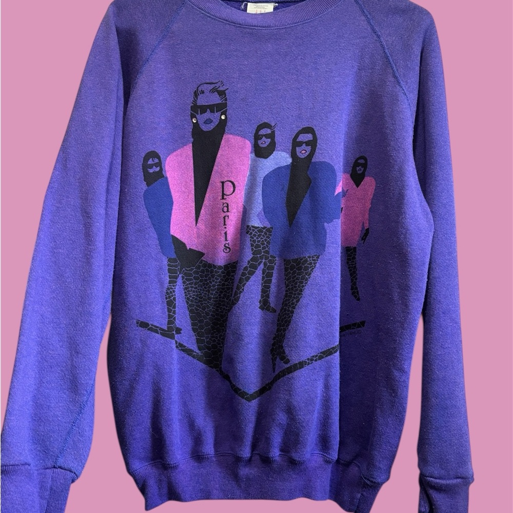 Vintage 80s/90s PARIS Graphic Sweatshirt | Purple VAPORWAVE Crewneck